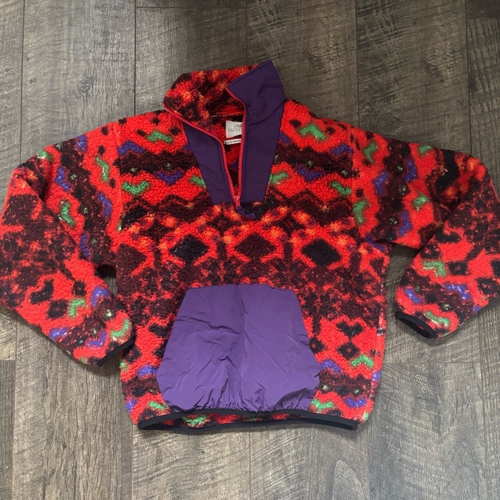 Urban Outfitters  Red and Purple Fleece pull-over Jacket